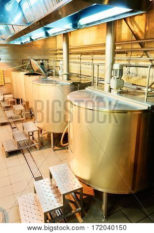 Shop brewery. Boilers for boiling wort. Wort boiling is the first step of brewing.