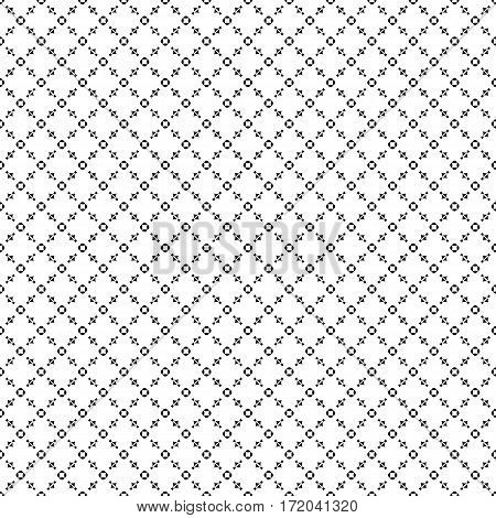 Vector seamless pattern, repeat monochrome geometric background. Black & white figures, simple ornamental texture. Illustration of diagonal lattice, stitches, thread. Editable design element