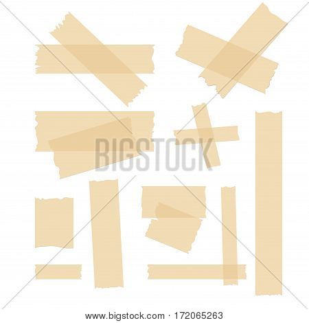Adhesive tape set. Vector label adhesive strip pieces. Stick ripped tapes design.