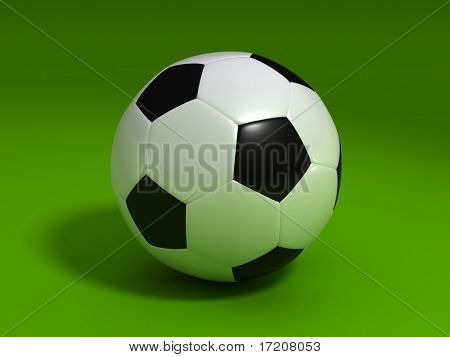 Pallone da calcio con percorso, isolato, su sfondo verde