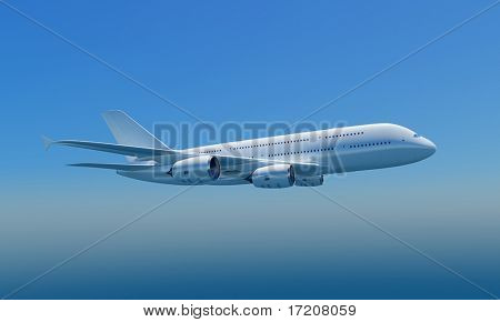 Rendering 3D di un jet che volano nel cielo azzurro, isolato, incluso