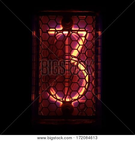 The real Nixie tube indicator of the numbers of retro style. Indicator glow with a magical purple fringing. Digit 3
