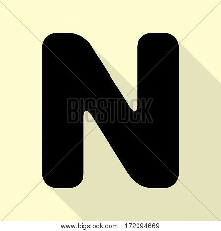 Letter N sign design template element. Black icon with flat style shadow path on cream background.