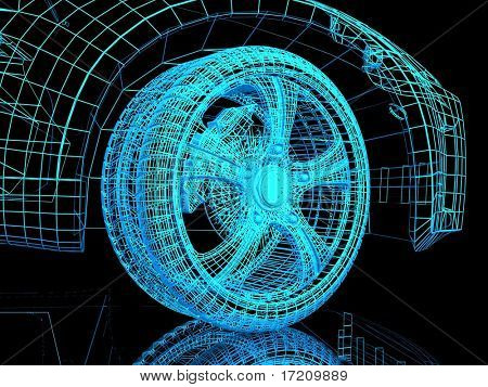 Model automobilu na černém pozadí s odleskem