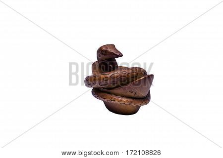 Wooden snake with chinise golden handicraft chinese zodiac animal sign white background