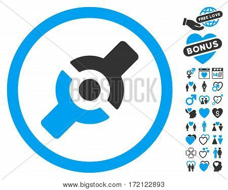 Artificial Joint pictograph with bonus marriage clip art. Vector illustration style is flat iconic blue and gray symbols on white background.