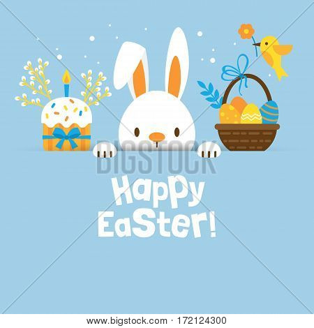 Easter Holiday Banner Design With Cute Bunny Character