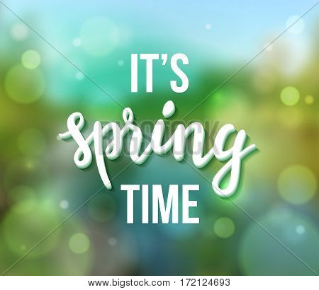 Hello spring poster with handwritten guote. Vector illustration with lettering