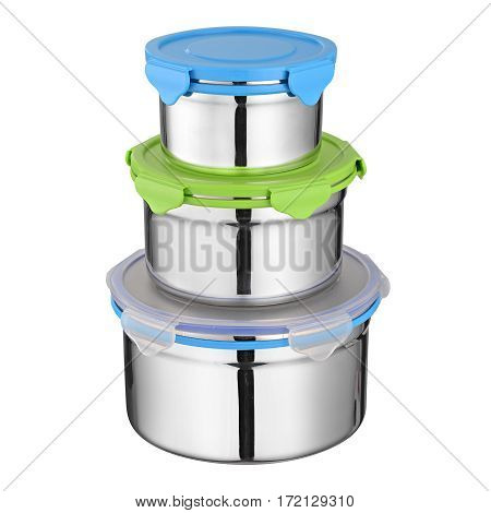 Chrome or Stainless Steel Food Container Isolated on White Background