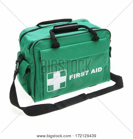 First Aid Green Bag Isolated On White Background. Medical Kit