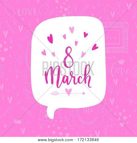 Happy Womens Day Greeting Card, Poster. Vector Holiday Background With Hand Lettering.