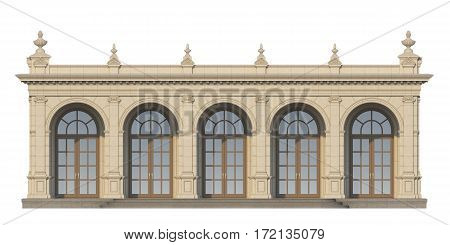 arcade from a stone with ionic pilasters on a white background. 3d render