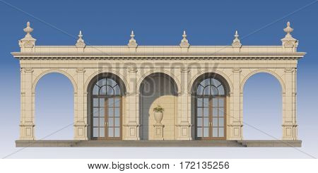 arcade from a stone with ionic pilasters. 3d render
