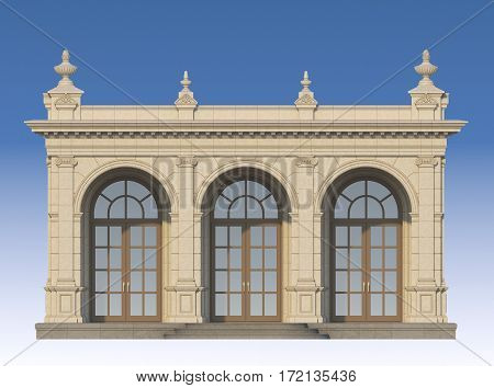 arcade from a stone with ionic pilasters. 3d render