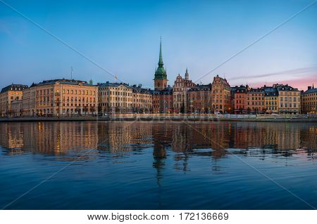 Stockholm old town at morning
Colorful sunrise and reflections in water, Stockholm, Sweden, Gamla Stan