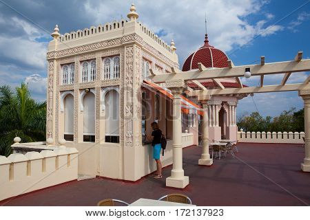 Cienfuegos Cuba - January 28 2017: Beautiful Palacio de Valle in CienfuegosCuba.Palacio de Valle is an architectural jewel located in the Punta Gorda reminiscent of Spanish-Moorish art GothicBaroque...