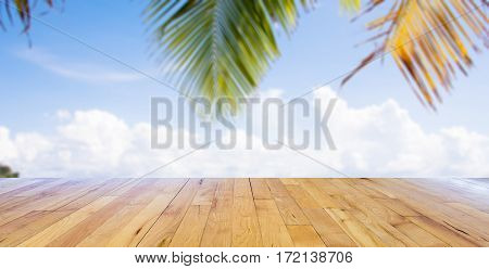 blurred blue sky with cloud closeup as background with wooden