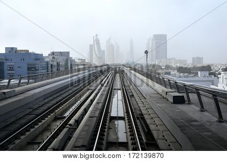 Dubai, United Arab Emirates - February 19, 2017, The Dubai Metro is a driverless, fully automated metro rail network in Dubai, United Arab Emirates