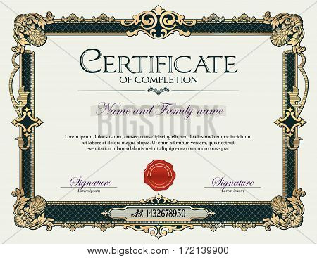 Antique Vintage Ornament Frame Certificate of Completion