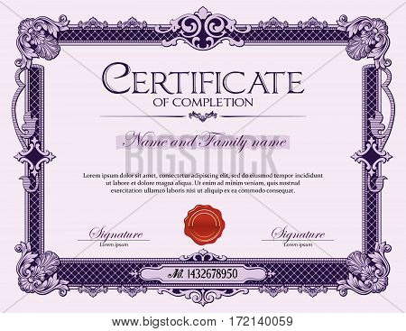 Antique Vintage Ornament Frame Certificate of Completion.