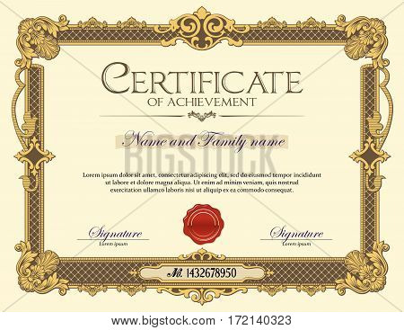 Antique Vintage Ornament frame Certificate of Achievement. Diploma.