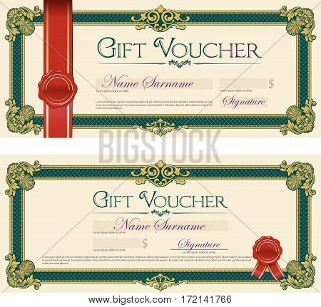 Gift Vouchers with Ornaments. Set of Two Vintage Gift Vouchers.