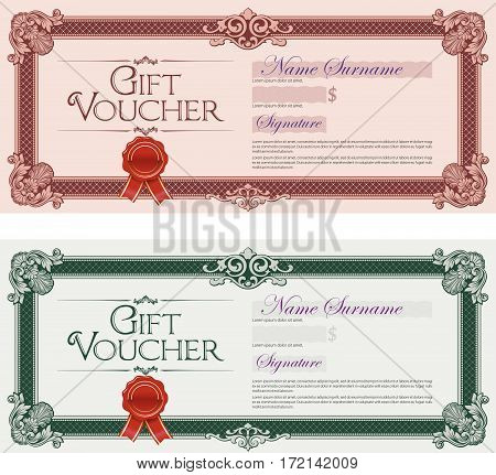 Gift Vouchers with Ornaments. Set of Two Vintage Gift Vouchers.
