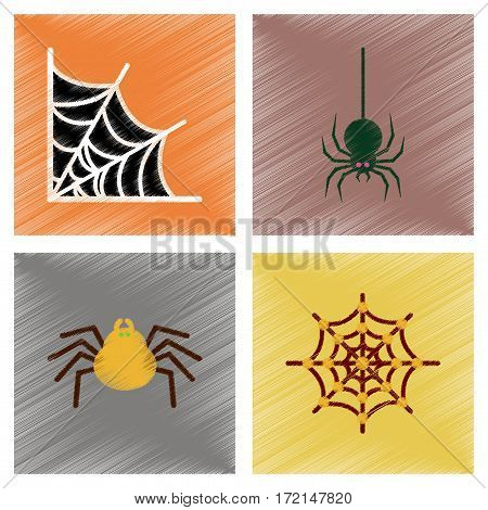 assembly flat shading style icons of halloween spider webs