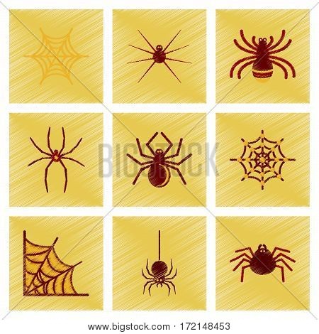 assembly flat shading style icons of halloween spider webs