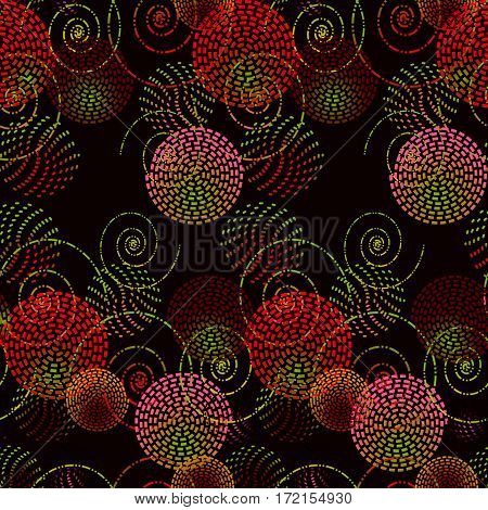 Seamless abstract geometric pattern circle and spiral on red background