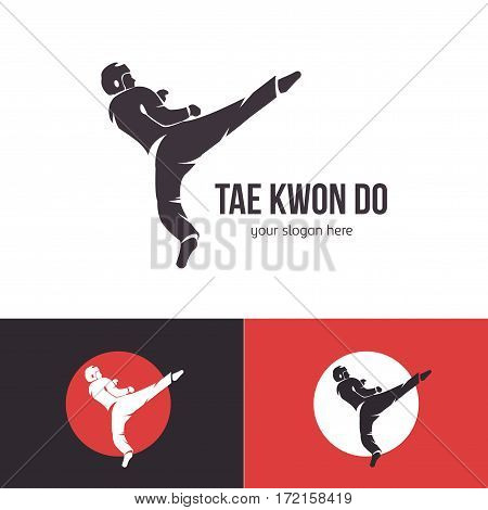 Vector taekwondo logo template. Martial arts badge. Emblem for sports events, competitions, tournaments. Silhouette of a man