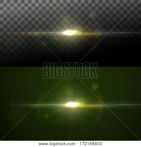 Sparkle sun burst. Digital lens flare effect. Vector illustration of lens flare light effect. Light rays and flicker. VFX element for design