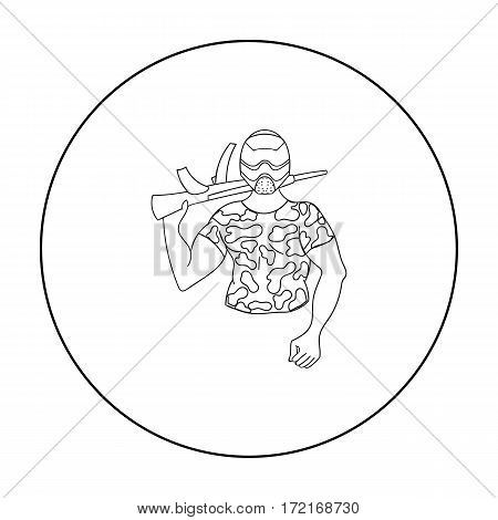Paintball player icon in outline design isolated on white background. Paintball symbol stock vector illustration.