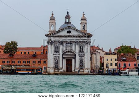 View of the Dominican church Gesuati Santa Maria del Rosario in the Dorsoduro Sestiere on the Giudecca canal. Venice. Italy.