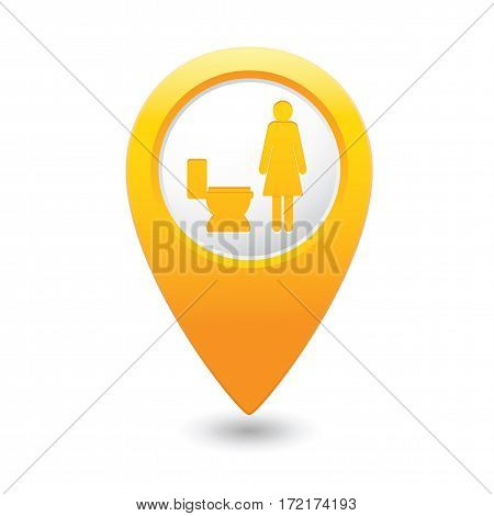 Yellow map pointer with women restroom icon