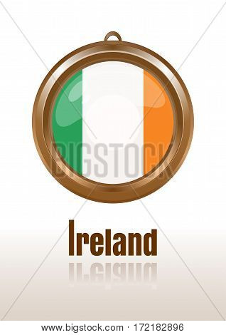 Flags of Ireland in the form of circular pendants. Ireland, Eire, Erin, Emerald Isle.  Irish flag. Medallion with the flag of Ireland. Vector Irish flag icon. Vector illustration