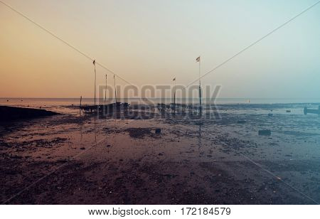 Beautiful sunset on the seashore of Whitstable, Kent, UK