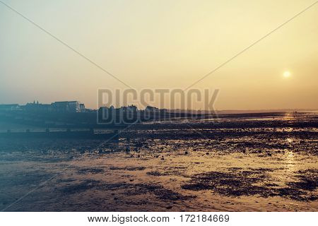 Beautiful sunset on the seashore of Whitstable, Kent, UK
