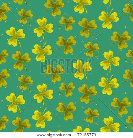 Shamrock trefoil leaf seamless vector pattern. St. Patrcks day green clover plant background.