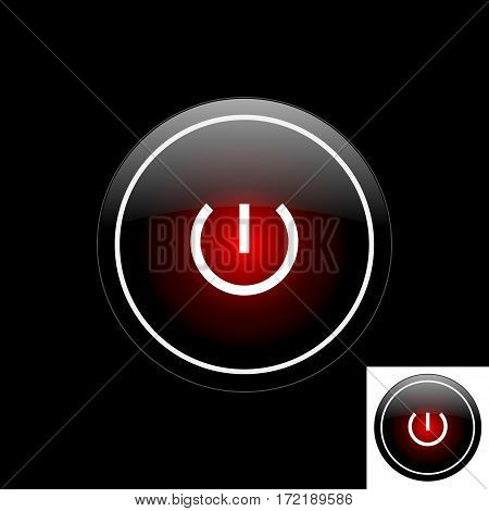 Black button with the power icon with the red backlight