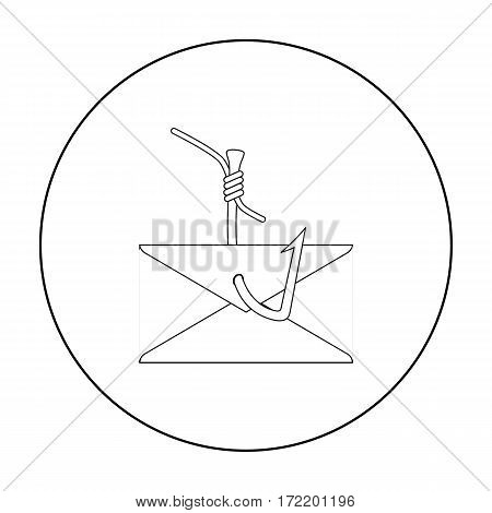 Hooked e-mail icon in outline design isolated on white background. Hackers and hacking symbol stock vector illustration.
