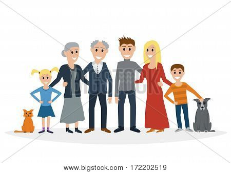 Big family. Vector flat illustration isolated on white