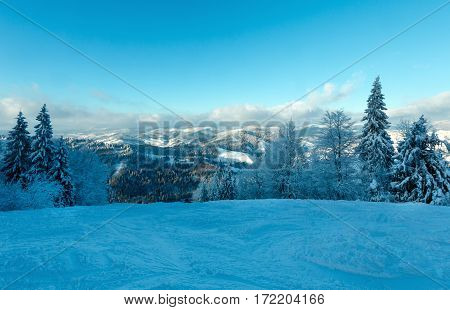 Winter Carpathian Mountains Landscape, Ukraine.