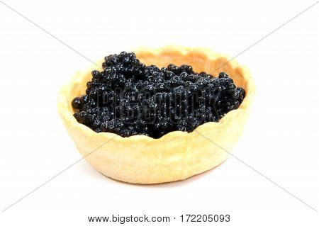 Caviar in tartlet isolated on white background