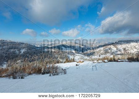 Winter Carpathian Mountains Landscape, Ukraine.