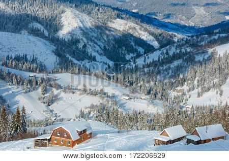 Winter Carpathian Mountains Landscape, Ukraine.