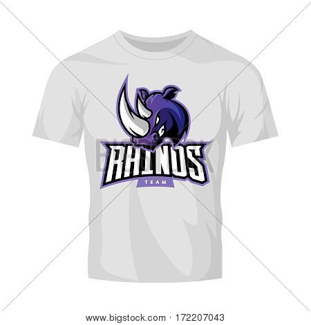 Furious rhino sport vector logo concept isolated on white t-shirt mockup. Modern web infographic professional team pictogram.
Premium quality wild animal t-shirt tee print illustration