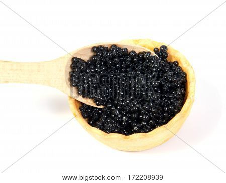 Caviar in tartlet isolated on white background