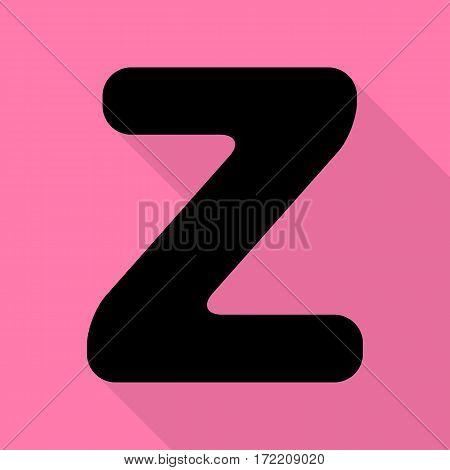 Letter Z sign design template element. Black icon with flat style shadow path on pink background.