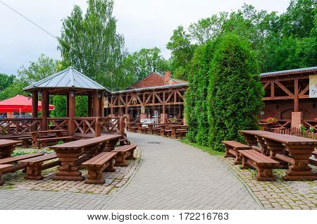 VITEBSK BELARUS - JULY 13 2016: Summer cafe "Yard at Golden Lion" Vitebsk Belarus